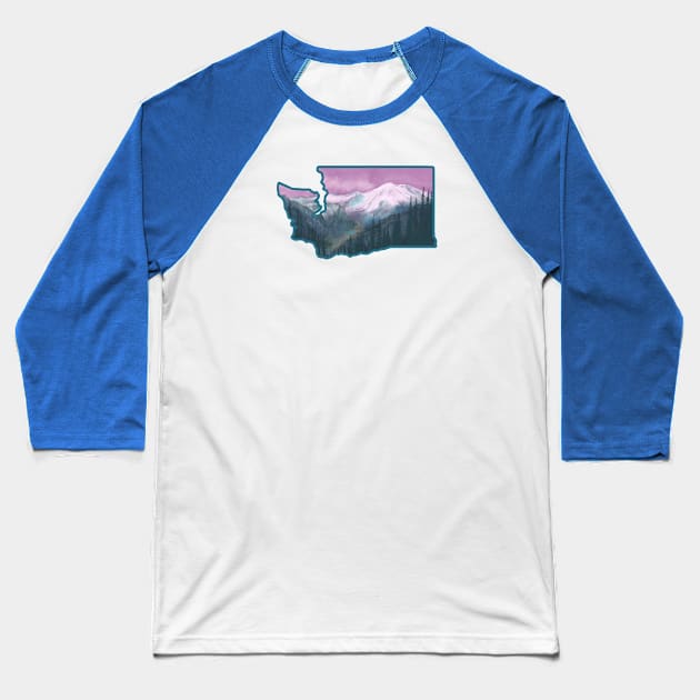 Mount Ranier Washington State Outline Baseball T-Shirt by Spatium Natura
